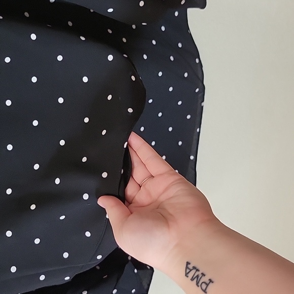 Gently Used Black and White Polka-dot Long Sleeve Top with Ruffle Sleeve - Picture 7 of 10